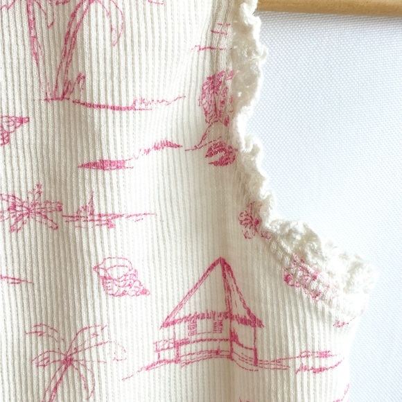 Kids True Craft Cream Tropical Tank Top w/ Pink Print & Ruffle Trim Size 8 - Picture 7 of 9